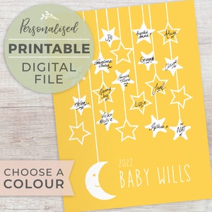 FILE DIGITALE STAMPABILE Alternativa personalizzata al libro degli ospiti per Baby Shower, stampa poster con stelle lunari, cartello decorativo per Baby Shower, ragazza ragazzo