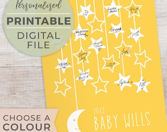 ARCHIVO DIGITAL IMPRIMIBLE Alternativa personalizada para libro de invitados de Baby Shower, Impresión de póster de estrellas lunares, Letrero de decoración de Baby Shower para niña y niño