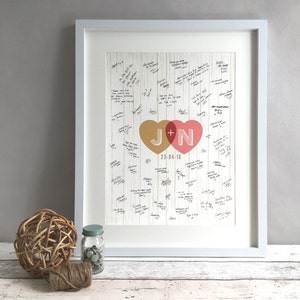 Rustic Wedding Guest Book Alternative, Unique Vintage Wedding Guestbooks, Rustic Wedding Decor, Hearts Personalised Print Poster (unframed)