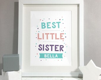 Mejor impresión de hermana, arte de pared de letrero de hermana mayor hermana pequeña, impresión de nombre personalizada, decoración de dormitorio de habitación de niñas de guardería (sin marco)
