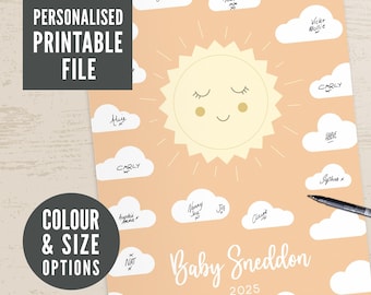 Libro de visitas para baby shower, alternativa para imprimir, letrero decorativo con diseño de sol, regalo, archivo DIGITAL, póster impreso