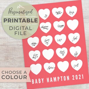 PRINTABLE DIGITAL FILE Personalised Heart Baby Shower Guest Book Alternative, Custom Poster Print, Baby Shower Decoration Sign Gift