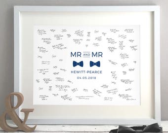 Libro de firmas para boda gay con pajarita, alternativa, libro de firmas para parejas homosexuales, impresión artística personalizada (sin marco)
