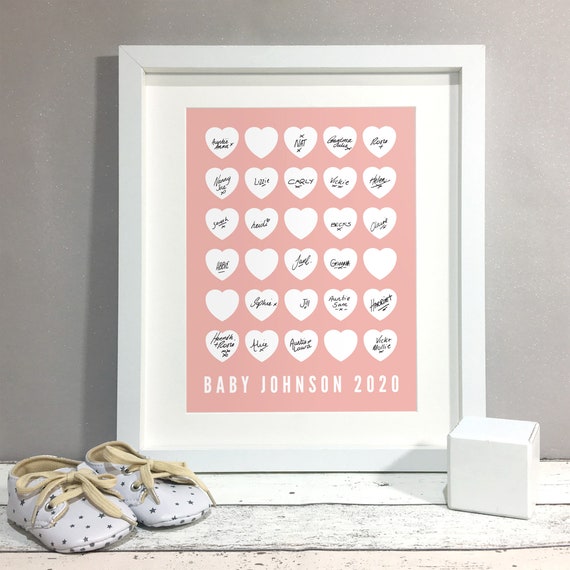Heart Baby Shower Guest Book Alternative, Custom Poster Personalised Print, Baby Shower Decoration, Baby Girl Boy Signature Sign (unframed)