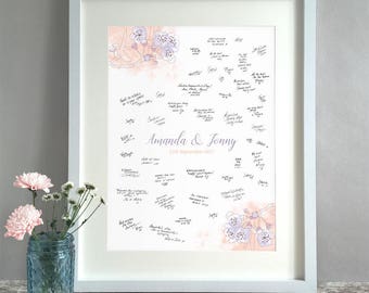 Floral Blossom Watercolour Wedding Guest Book Alternative, Unique Vintage Wedding Guestbooks, Wedding Decor, Personalised Print (unframed)