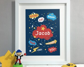 Comic Book Art Decor, Personalised Print, Kids Room Decor, Nursery Wall Art, Nursery Decor, Name Sign Print (Unframed)