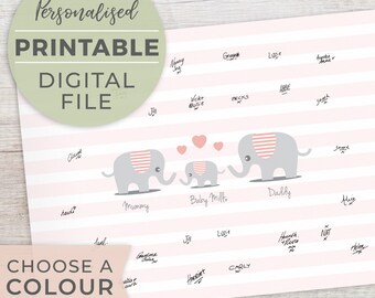 ARCHIVO DIGITAL IMPRIMIBLE Elefante Familia Baby Shower Libro de invitados Alternativa, Impresión personalizada Cartel Baby Shower Decoración Regalo Signo