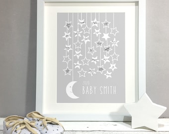 Baby Shower Libro de visitas alternativo, Moon Stars Poster Impresión personalizada, Baby Shower Decoration Signature Sign, Girl Boy (sin marco)