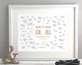 Top Hat Civil Partnership Gay Wedding Guest Book Alternative, Mr & Mr Same Sex Guestbook For Gay Couple, Personalized Print Decor (sin marco)