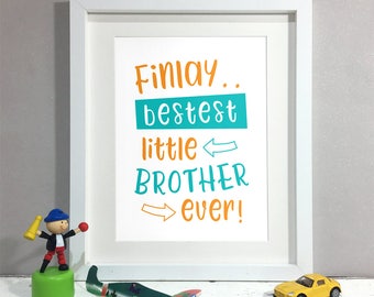 mejor impresión de Gran Hermano Pequeño, Mejor Arte de pared de letrero de hermano, Impresión de nombre personalizada, Decoración de dormitorio de niños niños de guardería (sin marco)