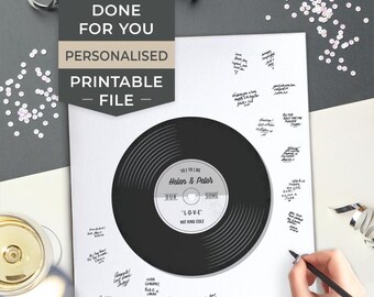 Libro de firmas imprimible para aniversario de boda, póster único, regalo, archivo digital de la canción del primer baile de aniversario de boda