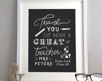 Regalo de agradecimiento al maestro, impresión de regalo en pizarra, gracias del maestro, regalo de fin de trimestre para el maestro, impresión personalizada de la escuela (sin marco)