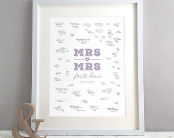Mrs & Mrs Two Brides Lesbian Wedding Guest Book Alternative, Same Sex Civil Partnership Guestbook Gay Couple, Impresión personalizada (sin marco)
