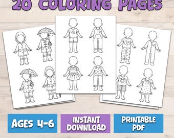 Papierpuppe Malseiten, Dress-Up Mode Aktivität (PDF-Download) Alter 4+