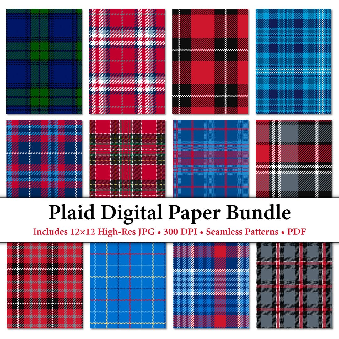 Plaid Digital Paper Bundle – Tartan, Gingham & Classic Plaids, Seamless ...