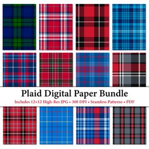 Plaid Digitales Papier Set - Tartan, Gingham & klassische Plaids, nahtlose Hintergründe - PDF