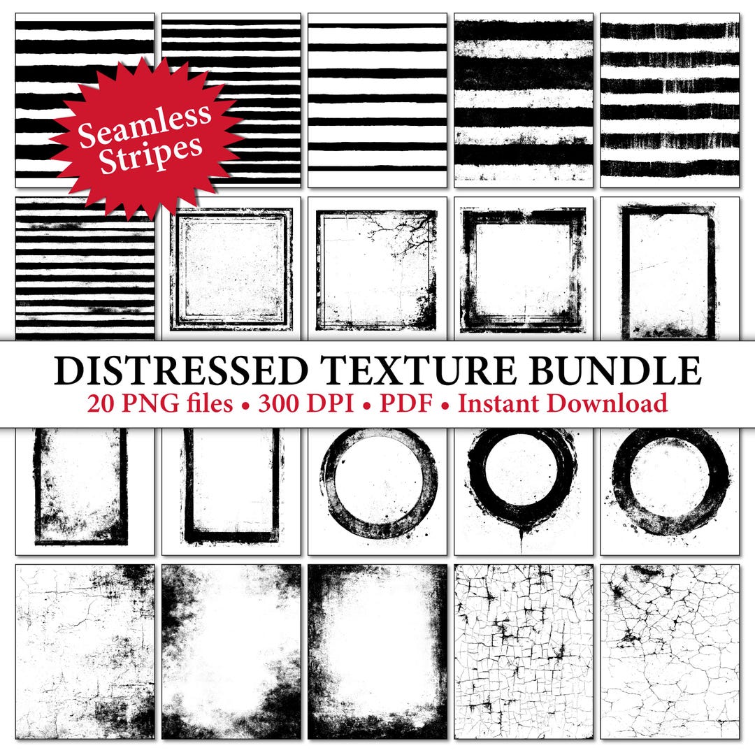 Distressed Digital Paper Pack | Grunge Texture PNG Overlays, Stripes ...