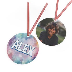 Personalized Name Snowflake Metal Ornament | Customized Photo Ornament, Gift for family and friends.