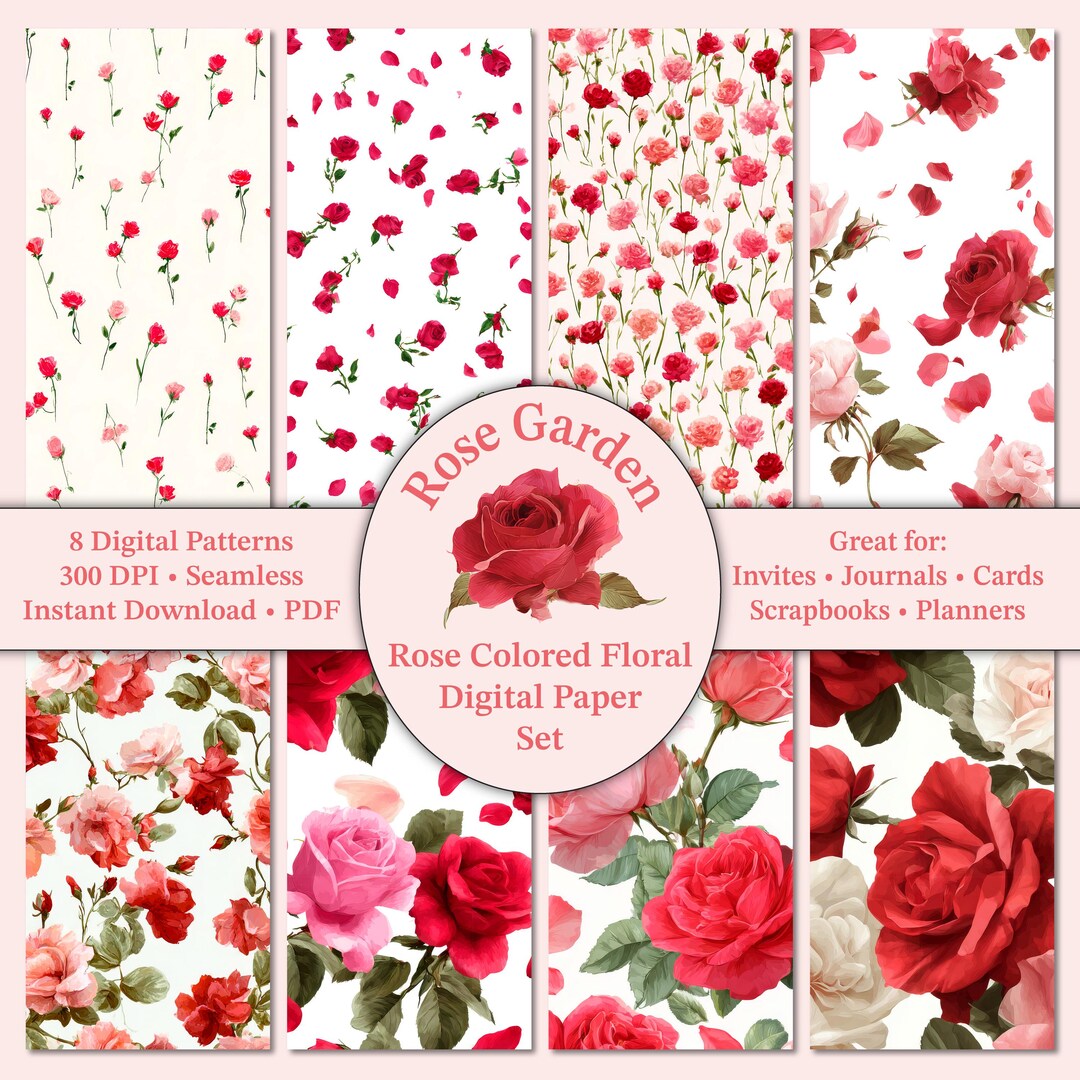Rose Garden Digital Paper – Seamless Rose Floral Patterns in Multiple ...