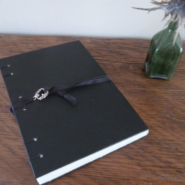 Black blank notebook, vampire or monster fang charm, A6 Coptic stitch sketchbook, journal, bullet journal