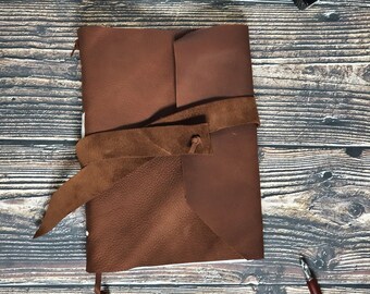 Brown leather journal, A5 handmade notebook, rustic blank journal, upcycled leather sketchbook, art journal, gift for notebook lover