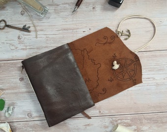 A6 leather travel journal, handmade notebook, adventure map journal, gift for notebook lovers, creative journal, leather sketchbook