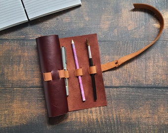 Leather pencil roll, handmade pencil case, leather artist roll, gift for stationery lover, pen holder, travel pen pouch