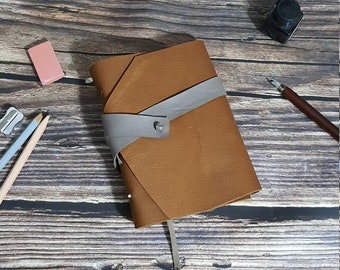 Leather journal, A6 brown leather notebook, upcycled materials, creative journal