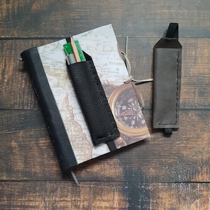 Pen holder for notebook, leather pen holder for journal, journal accessory, elastic pen holder for A5 notebooks
