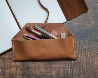Handmade pencil case, upcycled leather pen holder, stationery holder, stationery gift