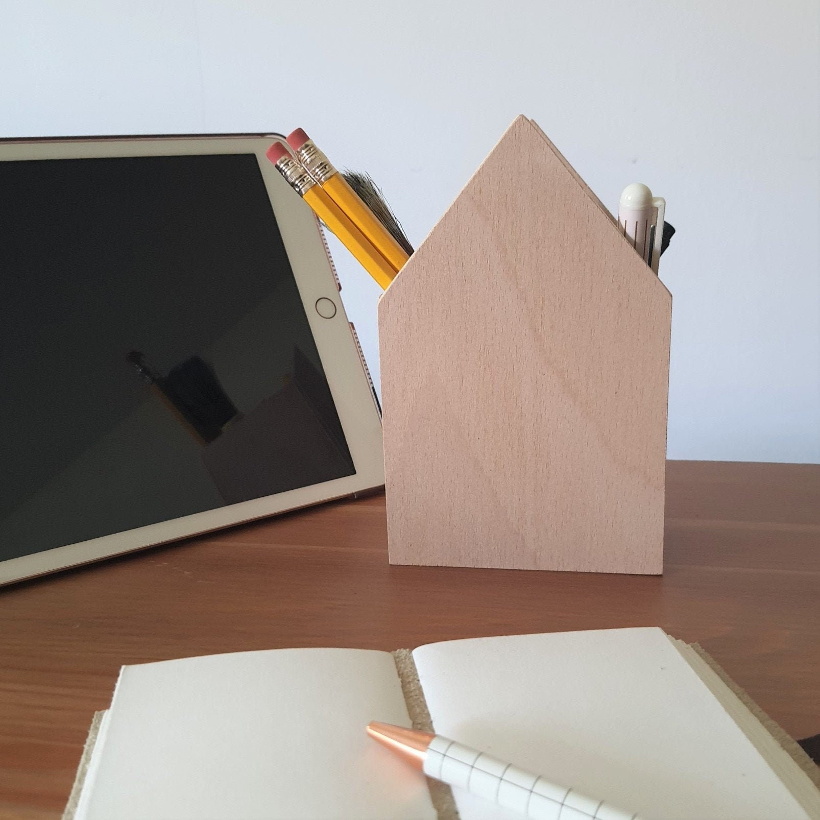 Wooden house stationery holder stationery holder for desk Etsy