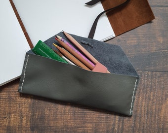 Handmade leather pencil case, upcycled leather pen case, stationery holder, gift for stationery lover