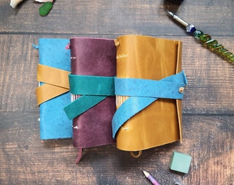 Handmade leather journal, A6 leather notebook, small blank journal, colourful leather journals