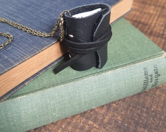 Handmade book necklace, mini book necklace, leather necklace, book lovers gift, leather gift