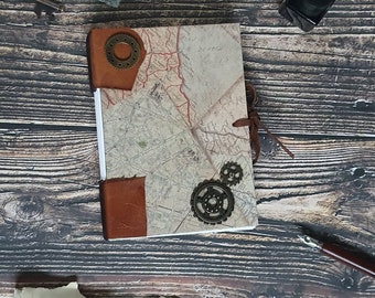 Handmade steampunk notebook, A6 blank journal, small sketchbook, travel journal, junk journal, notebook gift