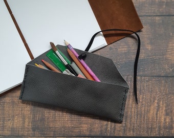 Leather pencil case, upcycled leather pen case, stationery holder, gift for stationery lover, artist gift