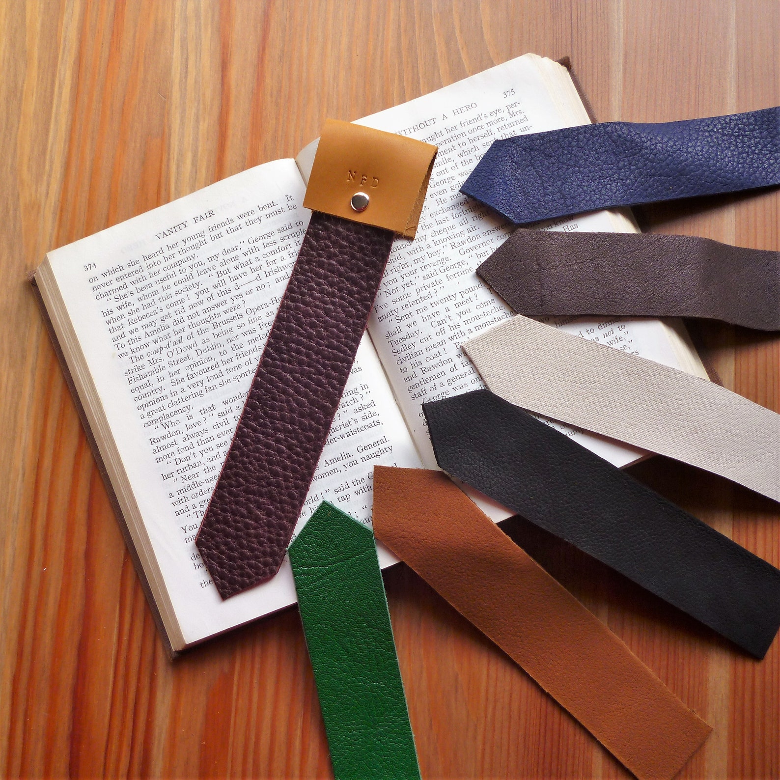 Personalised leather bookmark stamped initials page marker Etsy