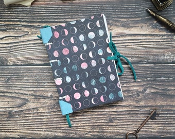 Handmade bullet journal, A6 moon phase journal, dot grid notebook