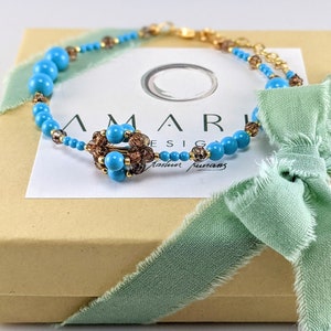 Swarovski pearl bracelet, Handmade bracelet, Blue pearl bracelet, Unique bracelet, Bracelet for her, Bracelet for women, Boho bracelet, gift