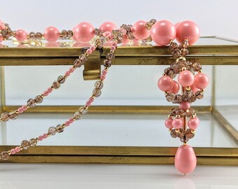 Swarovski crystal pearl necklace, Handmade necklace, Pink necklace, Unique necklace, Necklace for her, Necklace for women, boho necklace