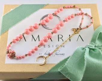 Swarovski pearl necklace, Handmade necklace, Pink pearl necklace, Unique necklace, Necklace for her, Necklace for women, Statement necklace