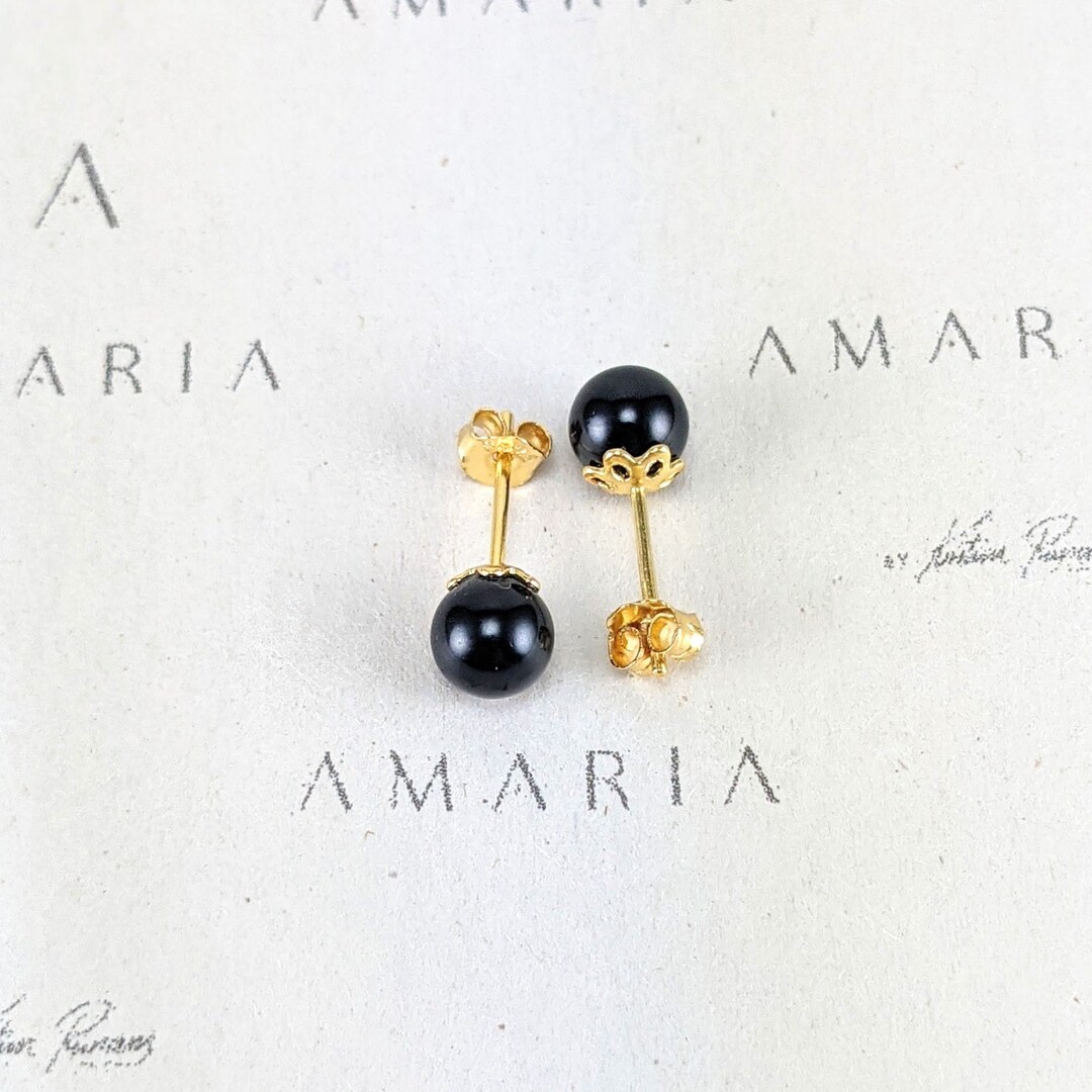 Swarovski Pearl Earrings, Handmade Earrings, Black Stud Earrings ...