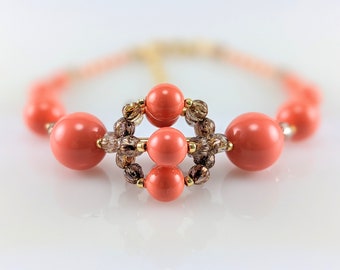 Swarovski pearl bracelet, Handmade bracelet, Coral bracelet, Unique bracelet, Bracelet for her, Bracelet for women, Boho bracelet, gift