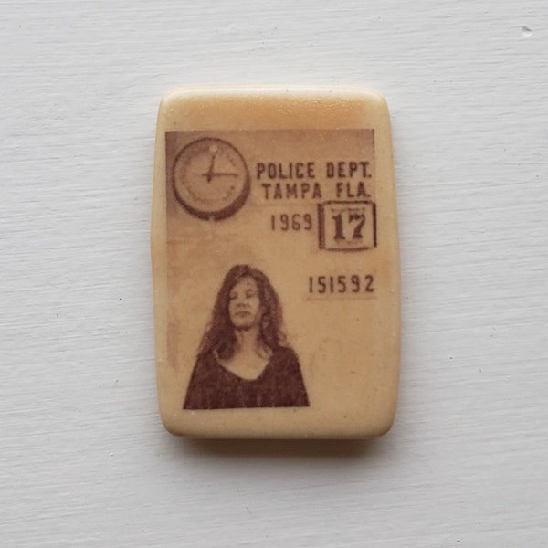 Janis Joplin Mugshot Pin