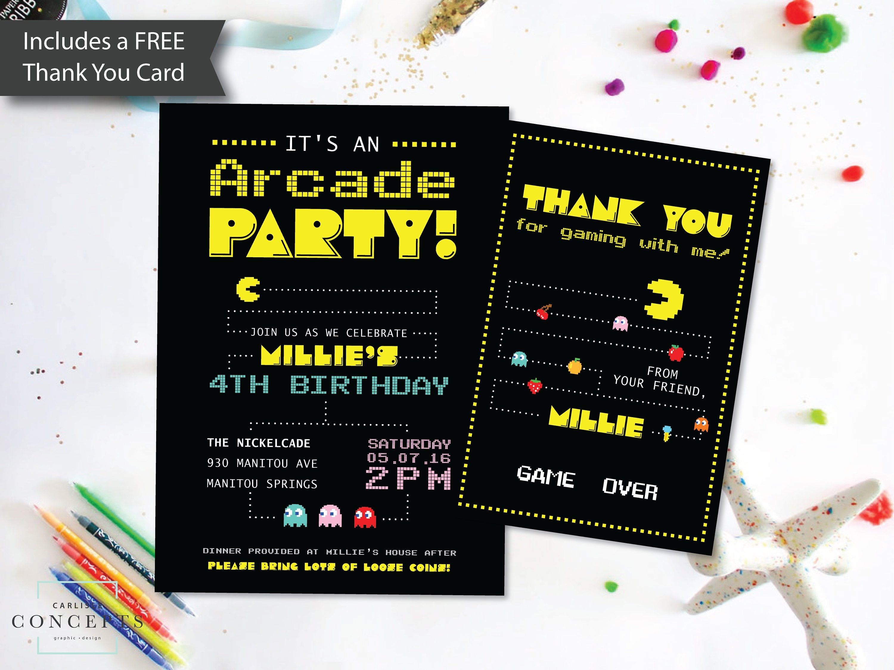 Printable Arcade Birthday Party Invitation And Thank You Card Etsy