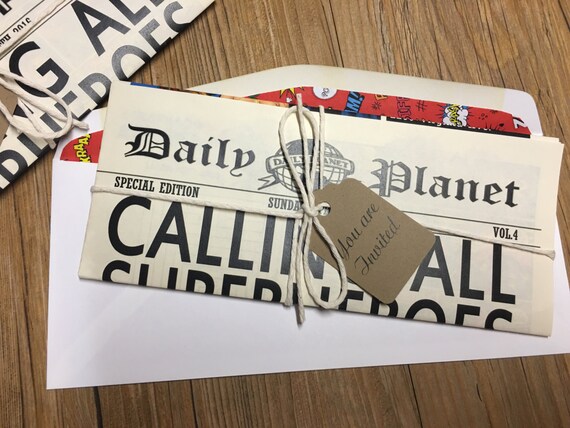 Newspaper Invitation -- Superhero Invitation -- Daily Planet Invitation -- Calling all Superheroes