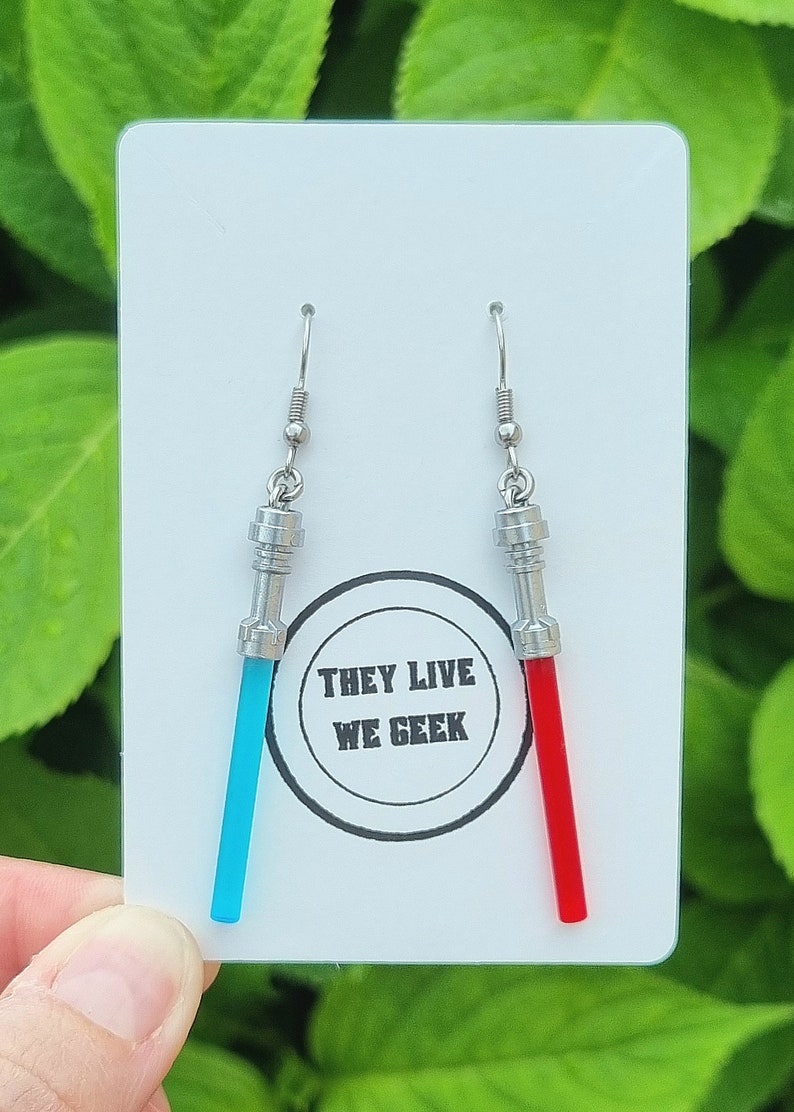 Star Wars Lego Lightsabers Drop Earrings Blue and Red Combo