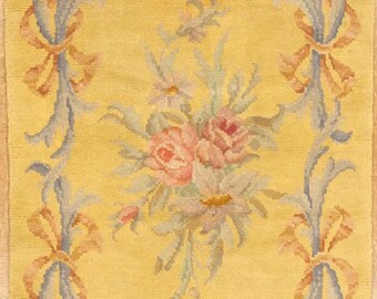 3.1 x 5 Antique Savonnerie With Yellow Background 1210