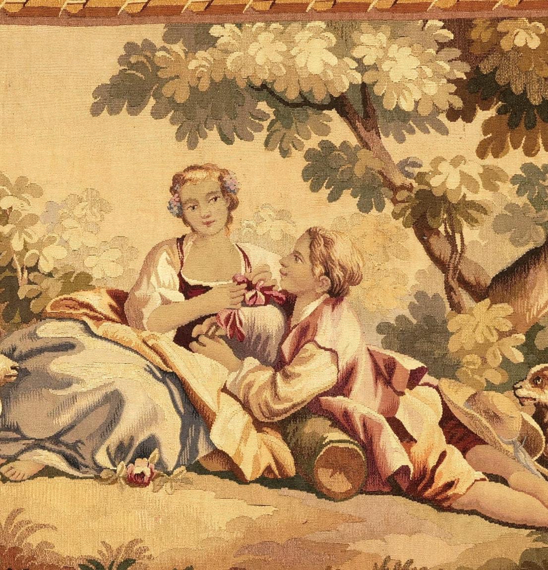 Antique French Tapestry: 100-year-old Hand Woven Wool & Silk, 2.8