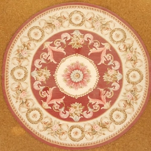 Dywan Aubusson okrągły 6 x 6, tkany gobelinowo, tkany ręcznie, nowy, rozmiar 183 x 183